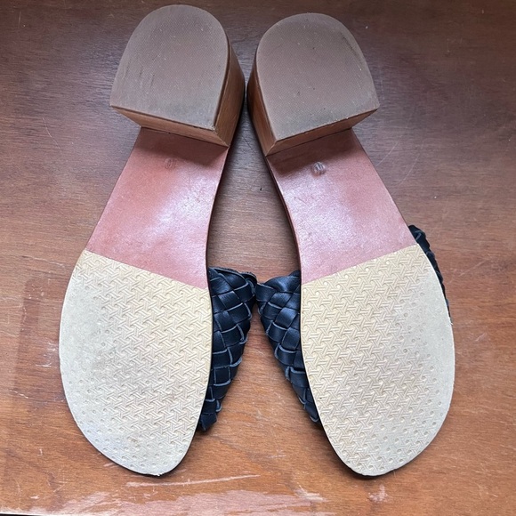 Coastal Summer Black Woven Slide Wooden Block Heel Leather Mules Liberté - Picture 6 of 14